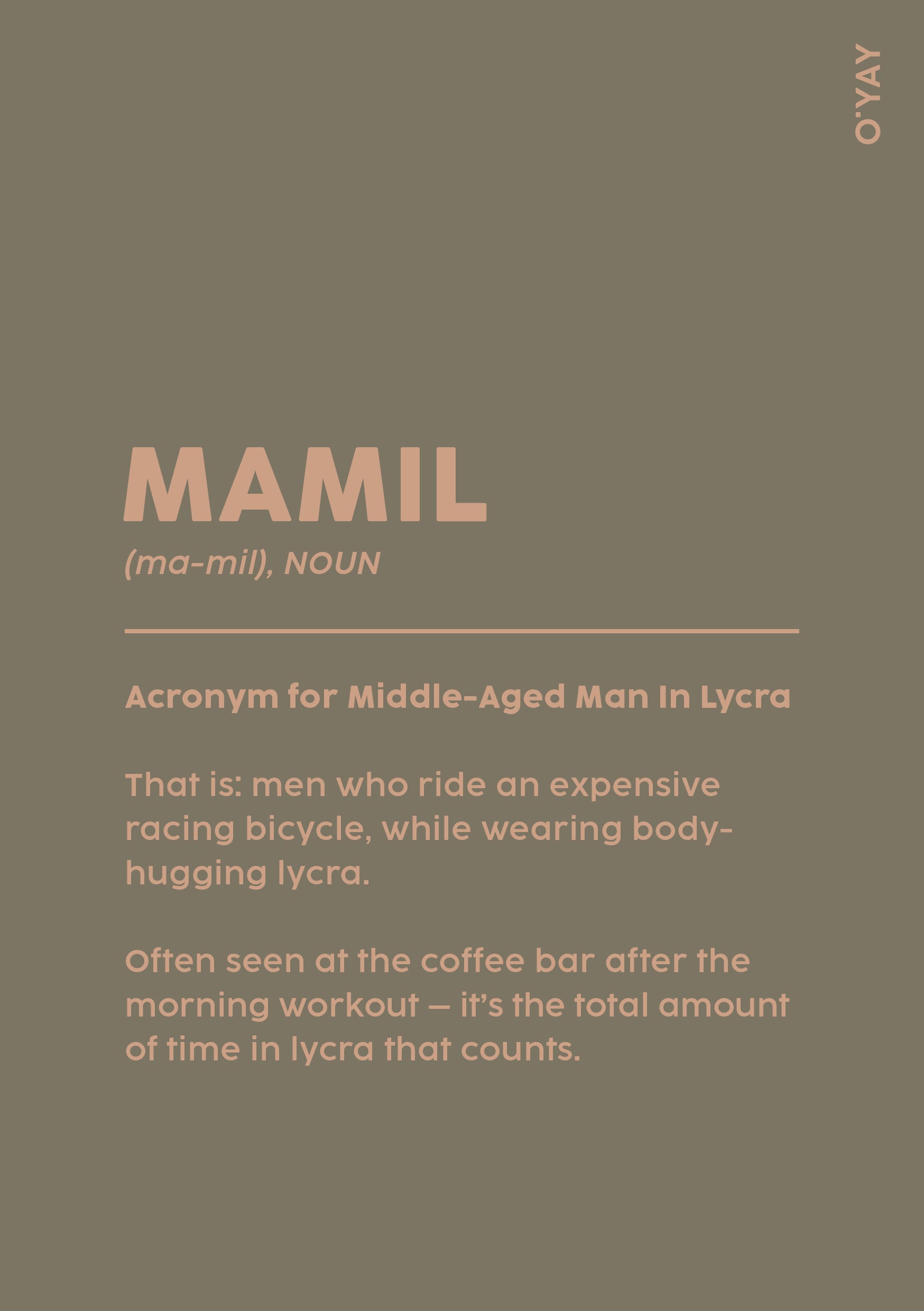Grønt kort med definitionen af “MAMIL – Middle-Aged Man In Lycra” – anledningskort med humor til cykelmanden.