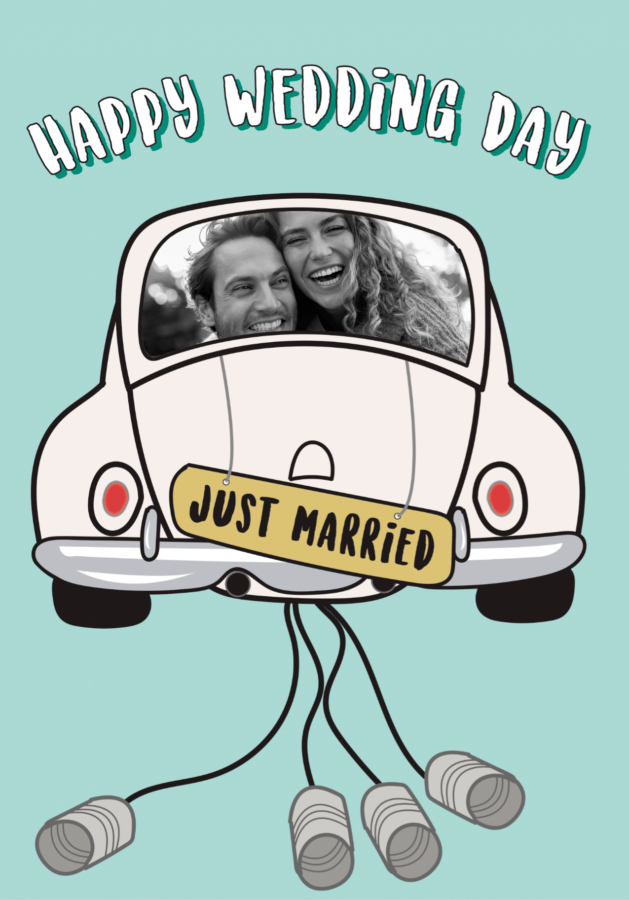 Bryllupskort. Lykønskningskort til brudeparret. Just Married