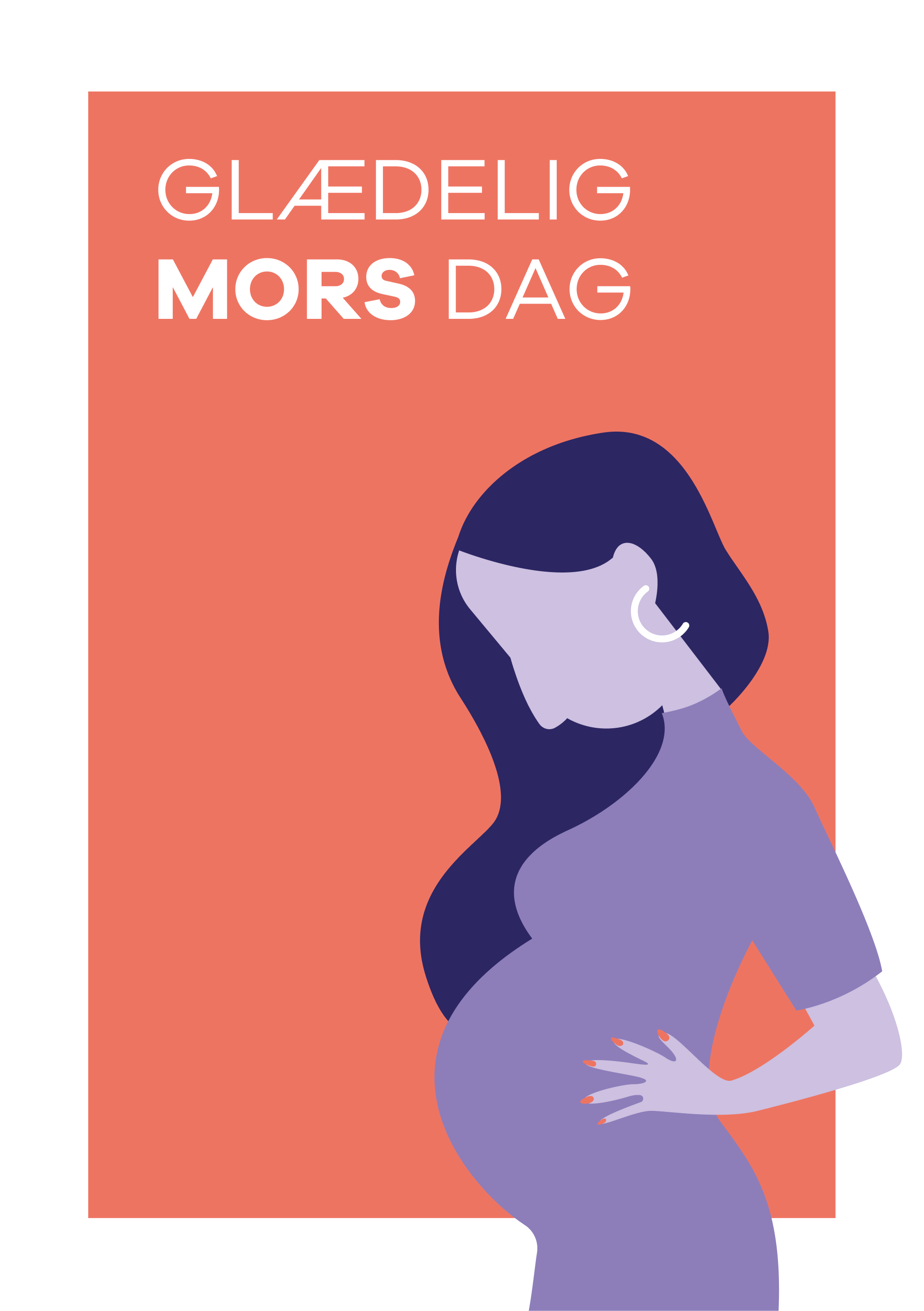 Mors Dag kort med illustration af en gravid kvinde og teksten "Glædelig Mors Dag".