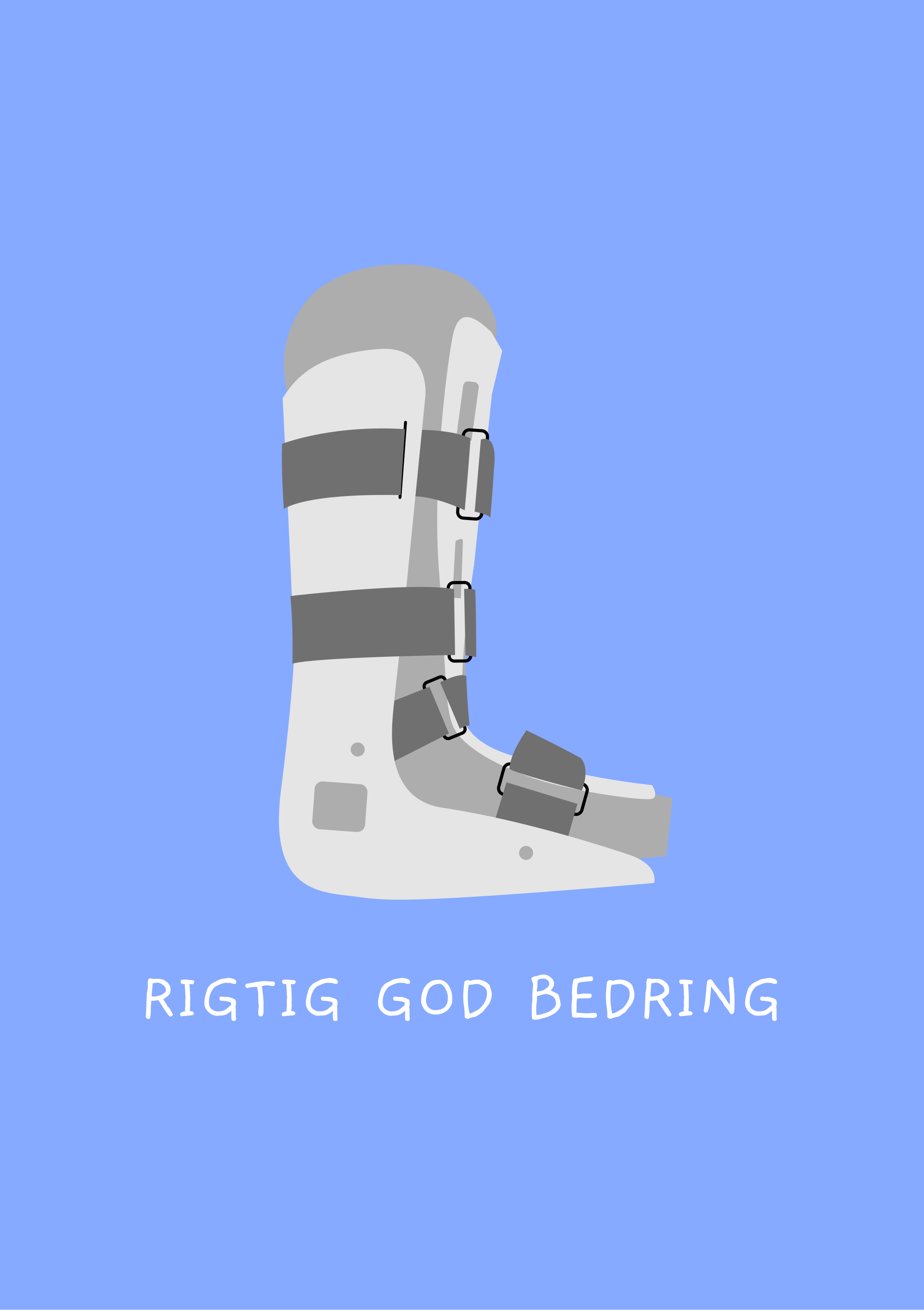 God bedring kort med illustration af en walker støvle på blå baggrund.