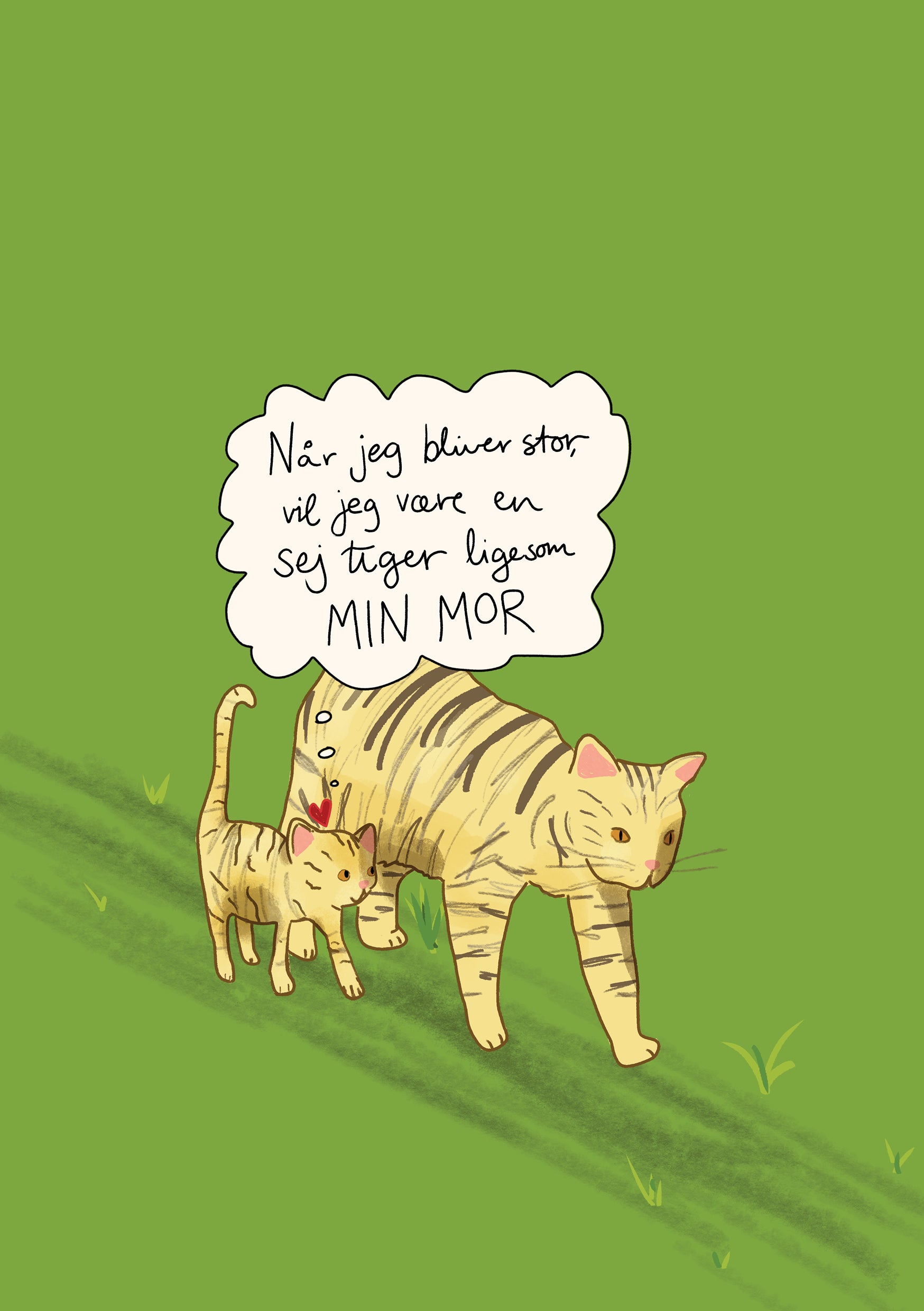 "Når jeg bliver stor, vil jeg være en sej tiger ligesom min mor" kort – Sødt morsdagskort med en lille kat, der drømmer om at blive en stor tiger som sin mor.