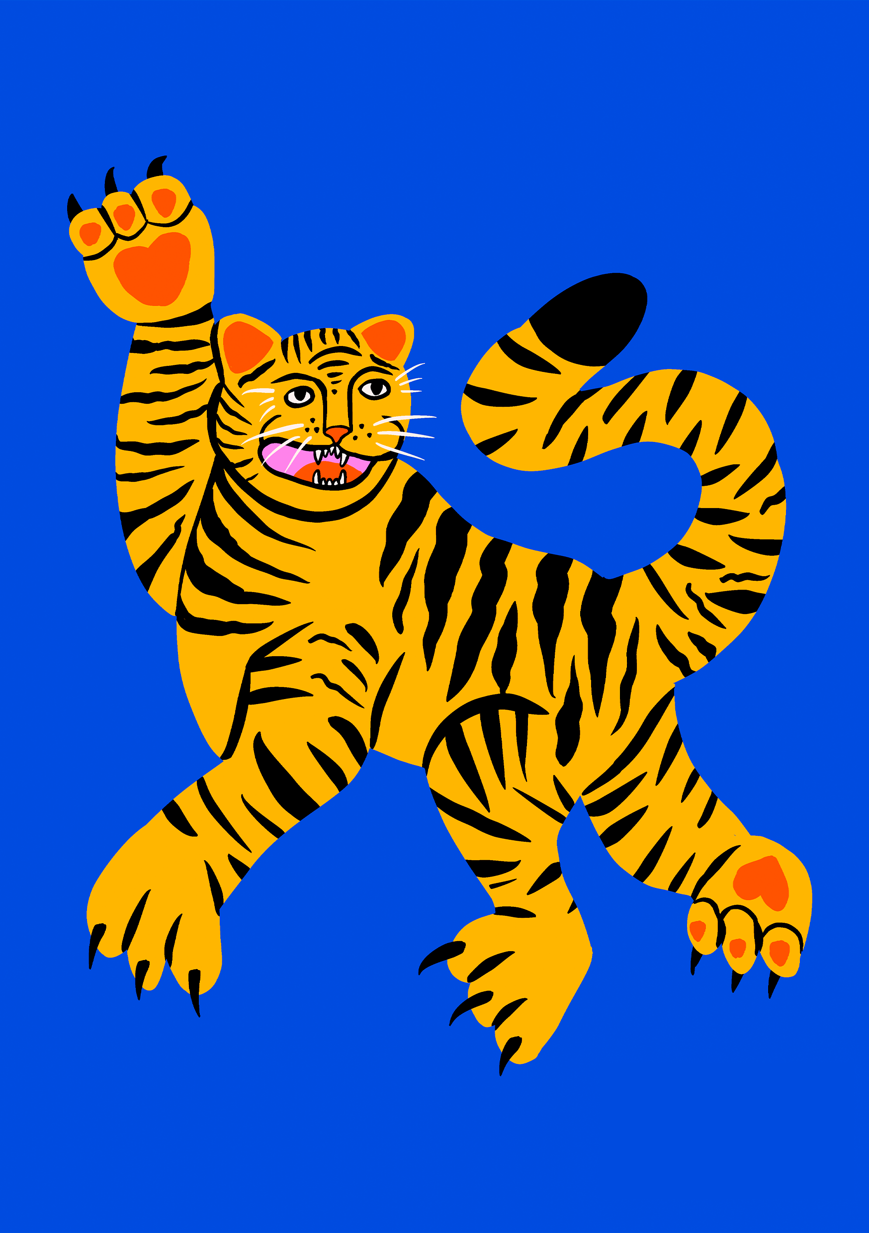 Gul tiger på blå baggrund