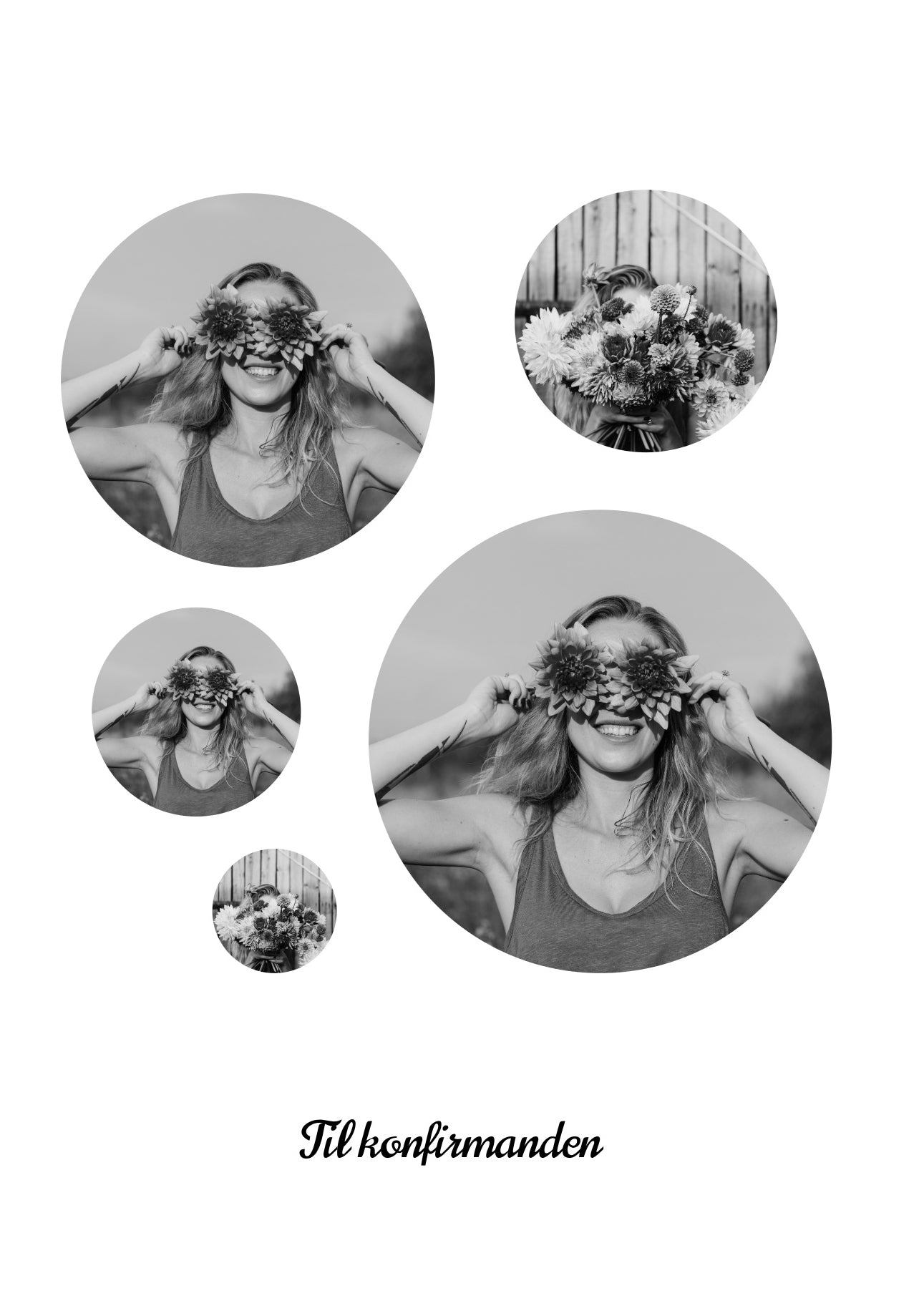 Indsæt dine egne billeder af konfirmanden. Gør din lykønskning til konfirmanden ekstra speciel med dette personlige fotocollagekort